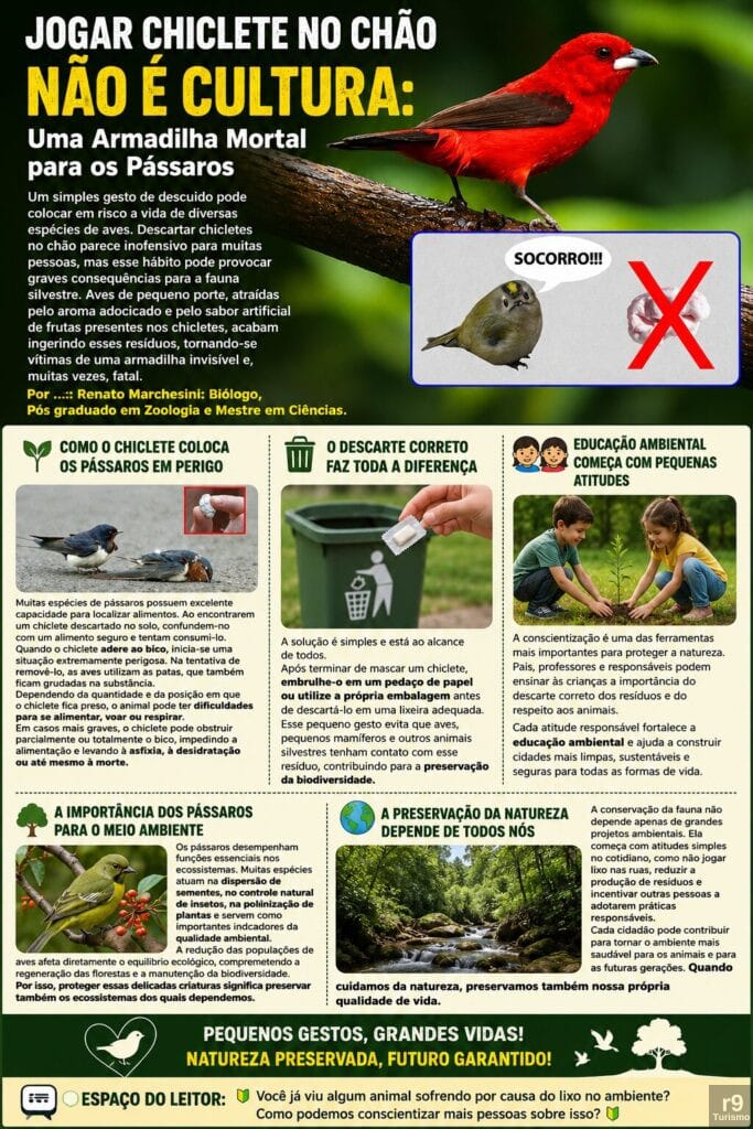 Jogar Chiclete no Chão Não é Cultura: Uma Armadilha Mortal para os Pássaros