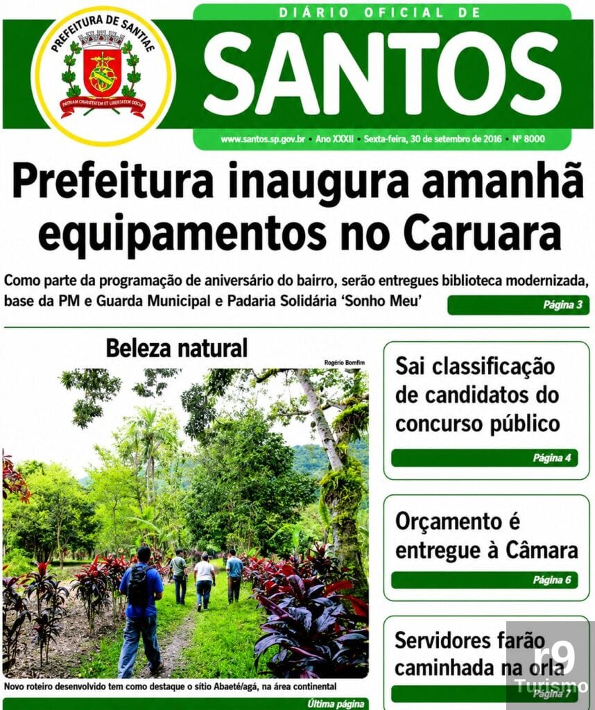 Novo Roteiro de Ecoturismo de Santos SP – Sítio Itabatatinga Santos/SP é destaque no Diário Oficial de Santos