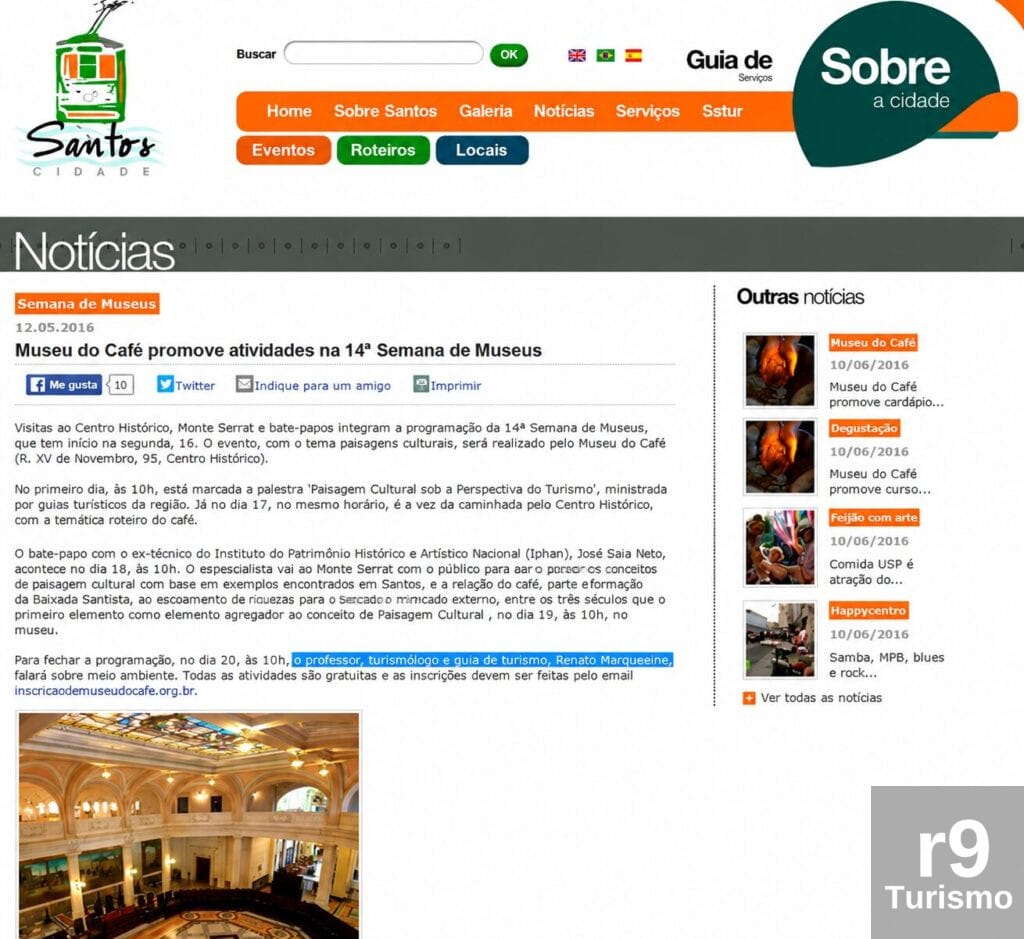Palestra Renato Marchesini: Semana dos Museus 2016 no Museu dos Cafés em Santos SP