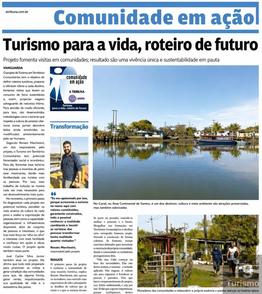 Matéria sobre Turismo Comunitário: Jornal a Tribuna – “Turismo Para a Vida, Roteiro de Futuro” com Renato Marchesini