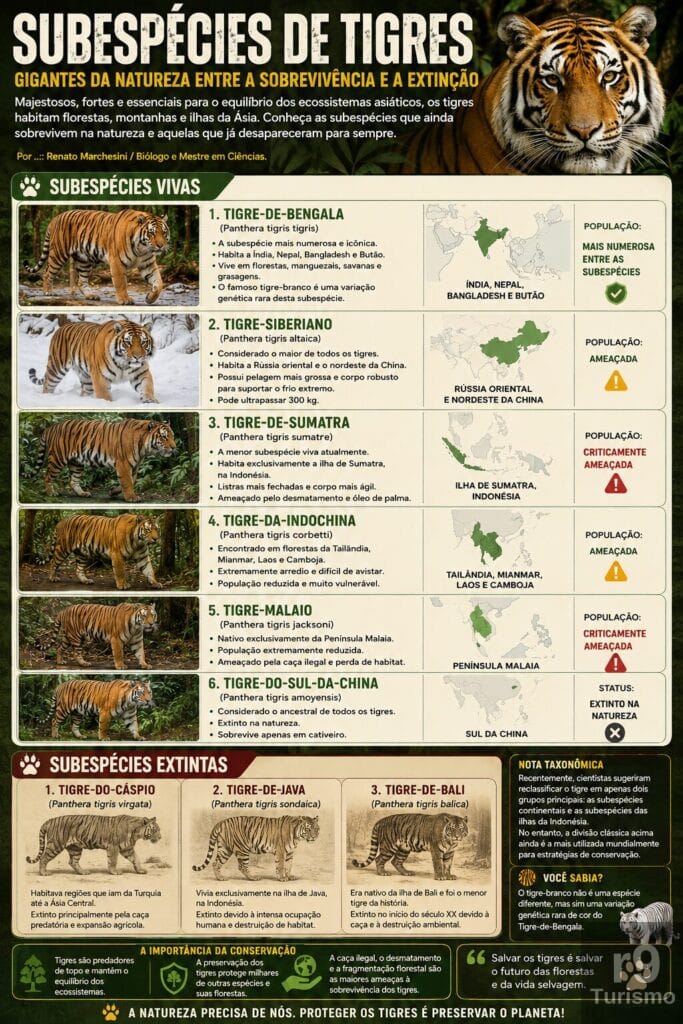 As Subespécies de Tigres: Gigantes da Natureza Entre a Sobrevivência e a Extinção