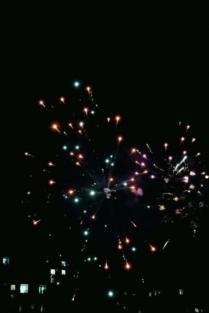 Colorful fireworks lighting up the night sky in Baku, Azerbaijan.