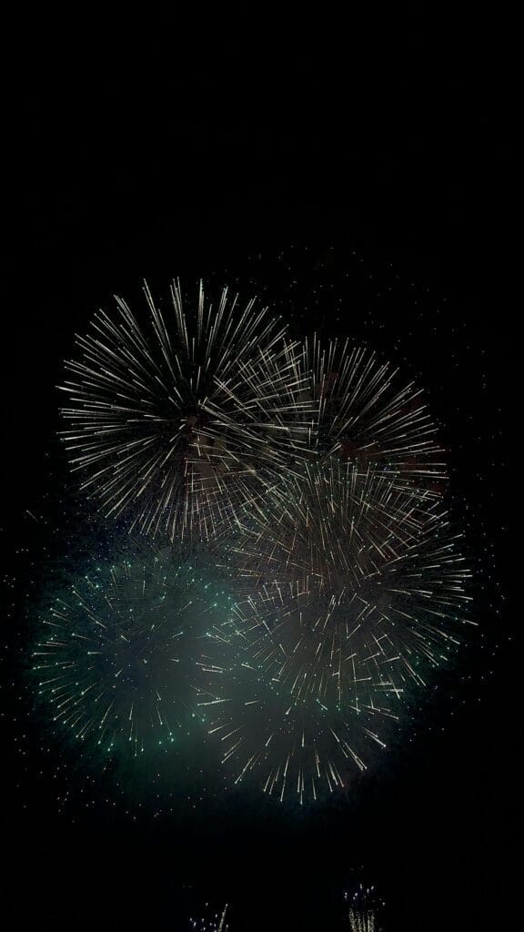 Vibrant fireworks light up the night sky in Japan, perfect for celebrations and festivities.
