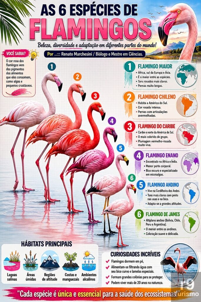 As 6 Espécies de Flamingos: Conheça as Diferenças Entre Essas Magníficas Aves Cor-de-Rosa