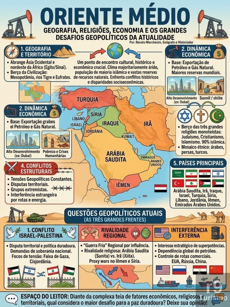 Oriente Médio: Geografia, Religiões, Economia e os Grandes Desafios Geopolíticos da Atualidade