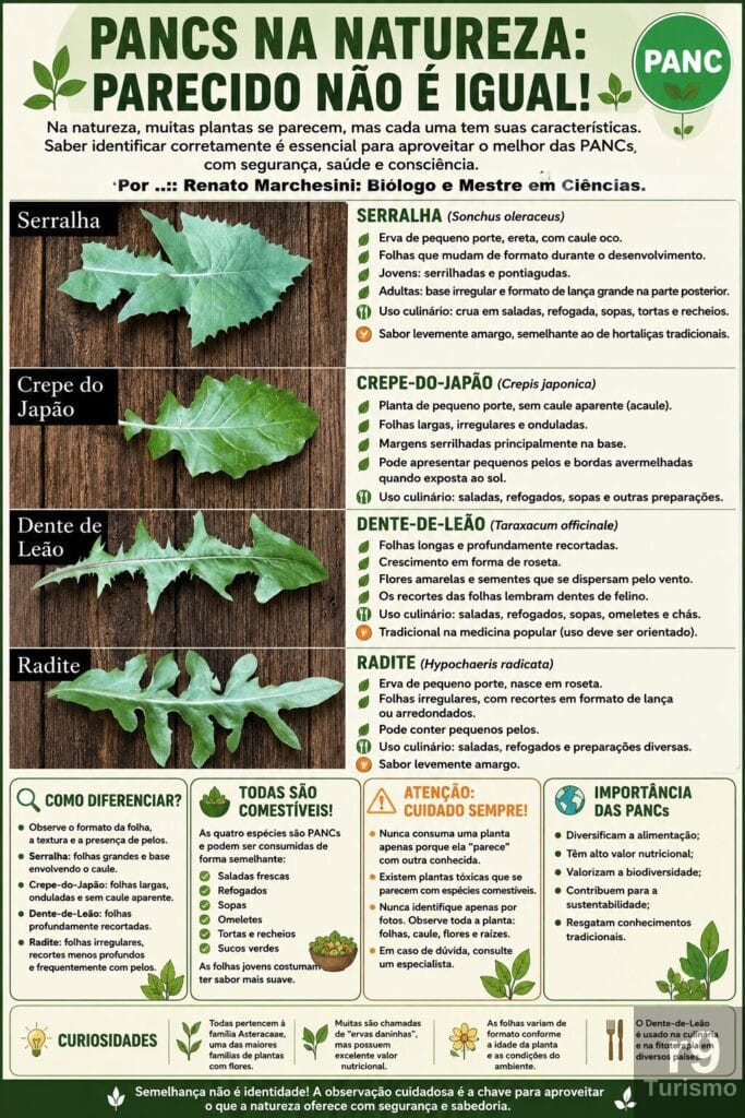 PANCs na Natureza: Parecido Não é Igual! Aprenda a Identificar Serralha, Crepe-do-Japão, Dente-de-Leão e Radite